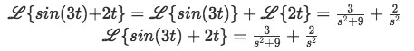 Equation for example 2(f): Complete solution to the Laplace transform