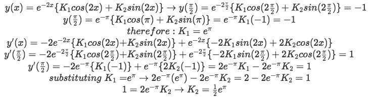 Equation for example 2(d): Finding the values of the two unknown constants