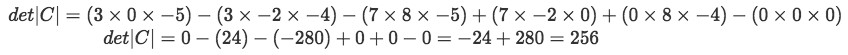 Equation 12: Finding the determinant of matrix C
