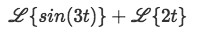 Equation for Example 2(a): Laplace transform separated by linearity