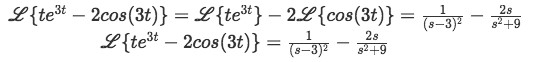 Equation for example 5(f): Complete solution to the Laplace transform