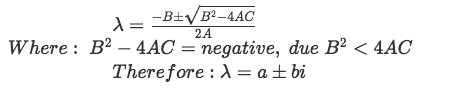 Equation 2: Conditions for the quadratic formula to produce complex eigenvalues