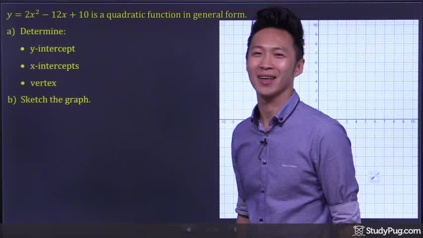 Finding intercepts, vertex, and sketching a quadratic graph