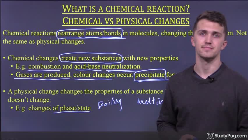 Chemical vs physical changes and evidence of chemical reactions