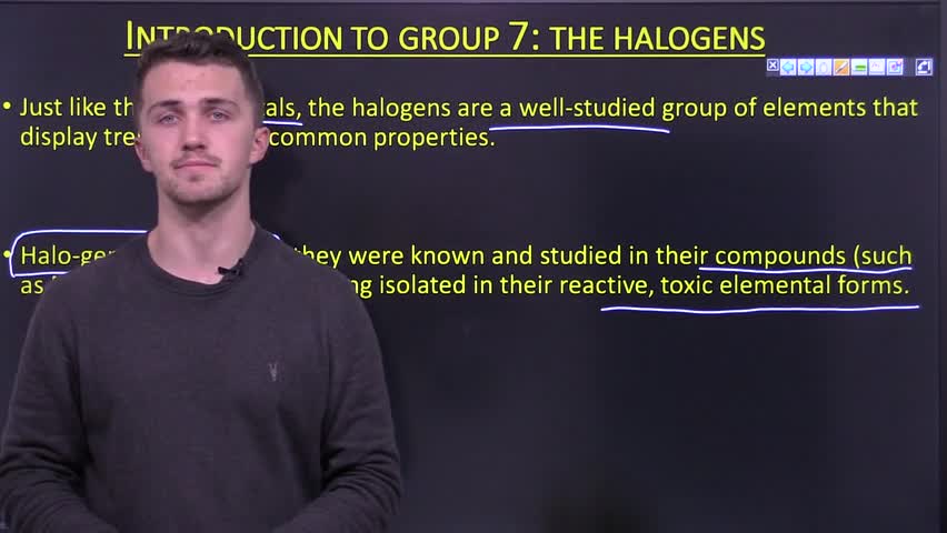 Introduction to the halogens and their background as reactive elements
