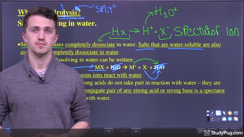 Intro to hydrolysis, spectator ions, and salt dissociation in water