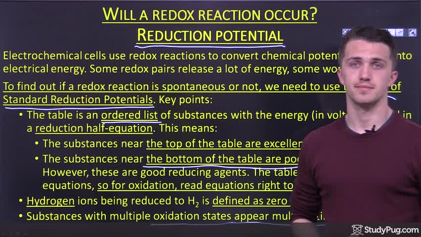 Intro to standard reduction potentials and predicting spontaneous reactions