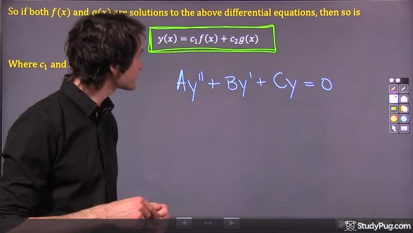 Intro to homogeneous linear second order DEs and the superposition principle