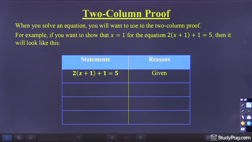 Intro to properties of equality for algebraic proofs
