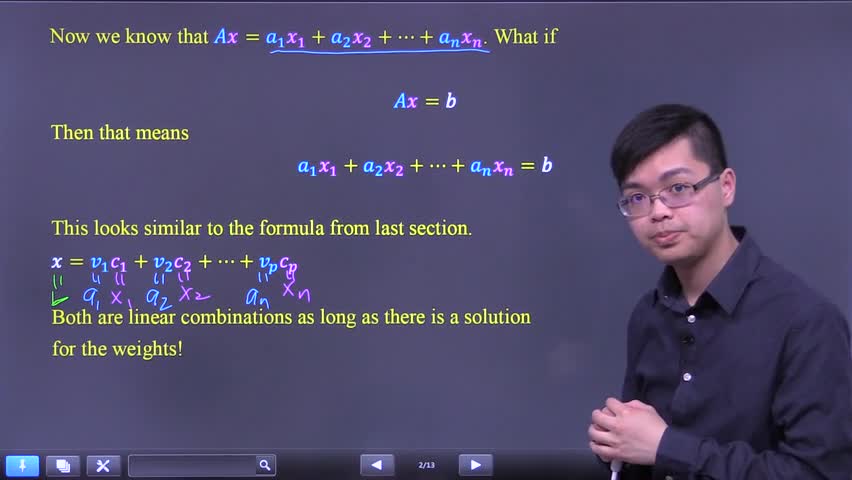 Intro to the matrix equation Ax=b and matrix-vector multiplication