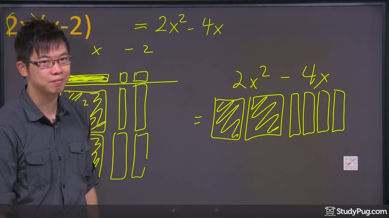 Multiplying 2x by (x minus 2) using algebra tiles