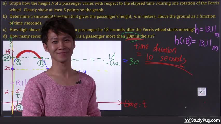 Modeling Ferris wheel height with a sine function and graphing calculator