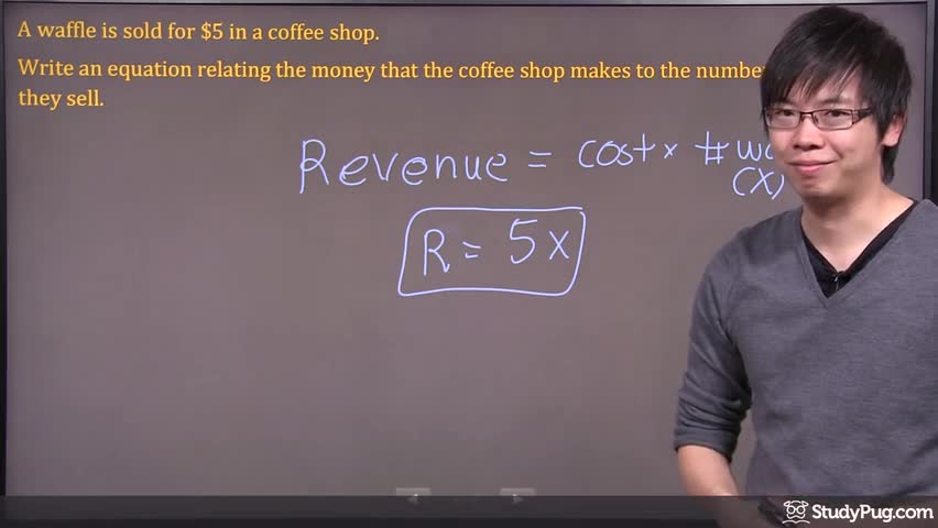 Writing a revenue equation for selling waffles