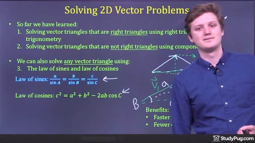 Intro to solving vector triangles with law of sines and cosines