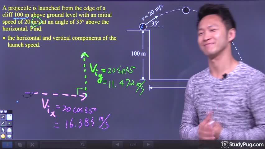 Breaking a projectile's initial velocity into x and y components